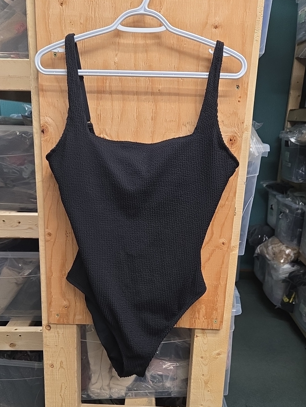 Bleu Rod Beattie Size 14 Black Textured Square Neck One Piece Swimsuit